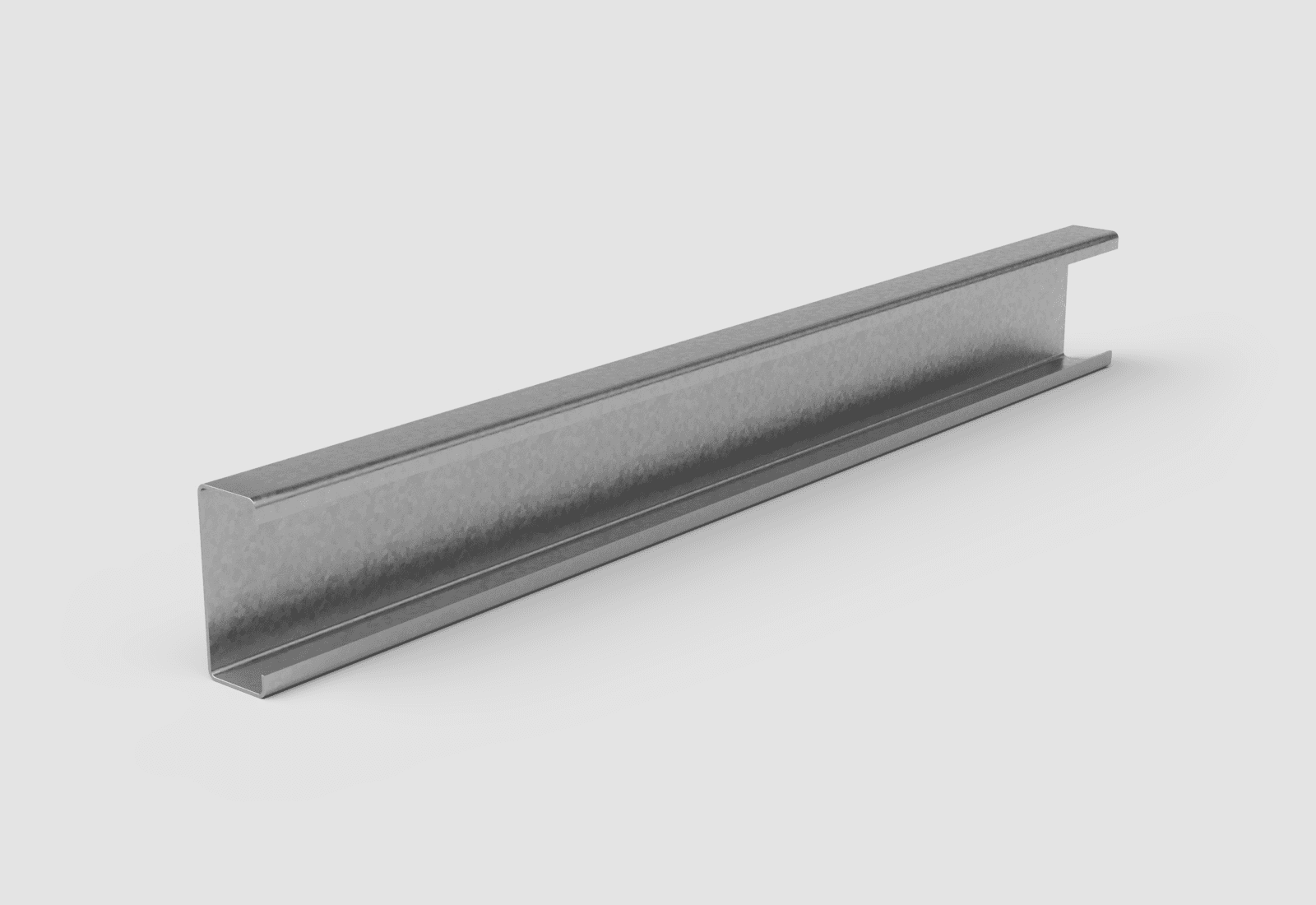 Galvanized lipped C-channel on a light studio background
