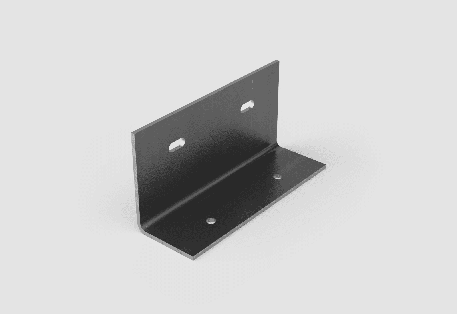 Press-brake formed steel angle bracket with slotted holes in the standing leg