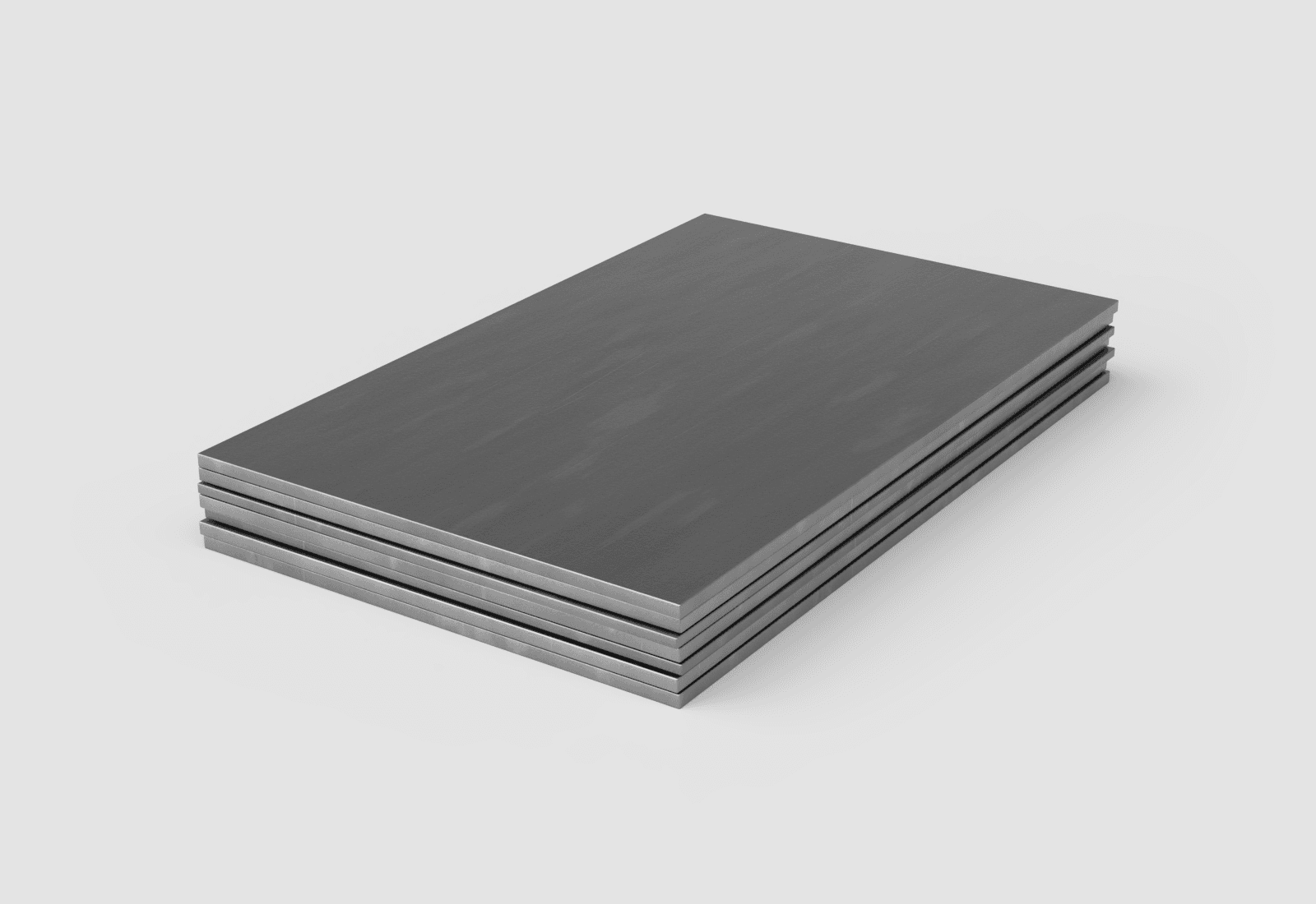 Stack of hot-rolled steel plates, ½ in. and ⅜ in. thick, on a light studio background